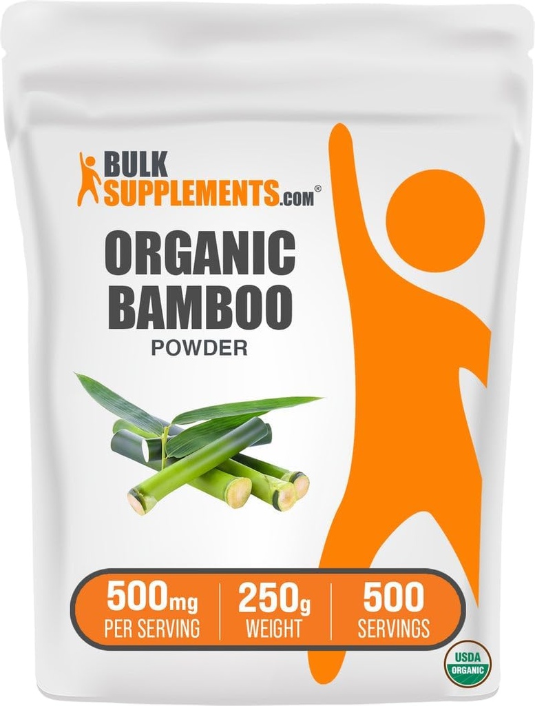 BulkSupplements.com Polvo de bambú orgánico - Suplementos de sílice, Suplemento de bambú - Gluten Gratis, 500 mg por servidumbre, 250g (8.8 oz) (Pack of 1)