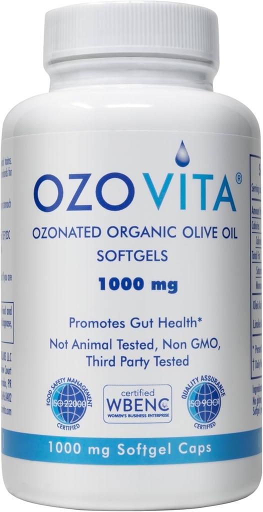 High Potency Ozonated Organic Extra Virgin Olive Oil Softgels 1000mg | Pure Oxygenated Capsules for Immune Support & Gut Health | Organic Oxygen Infused Supplement | 60 Softgels