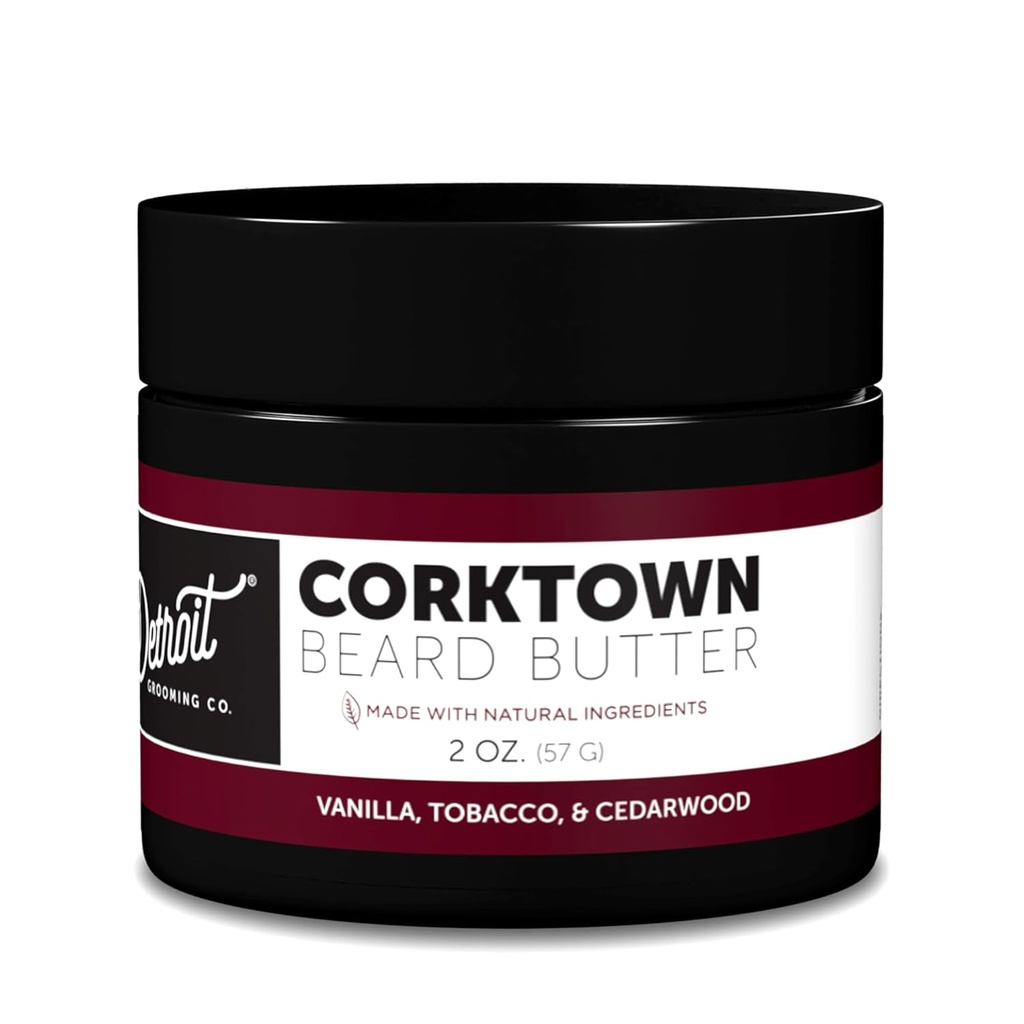 Detroit Grooming Co. Butter de barba para hombres Silencioso suave, Thickens & hidratos con aceite de girasol " Mantequilla de mandioca  durable Corktown Scent, 2oz