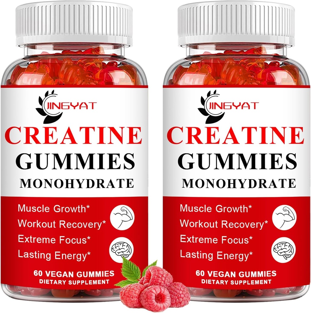 (2 Pack) Creatine Monohydrate Gummies Azúcar Creatina Chewable Gratuita para el musculo de la construcción, foco de pecho, fuerza, resistencia, 5g Cretina Monohydrate Gummy para Hombres &amp; Mujeres, 4X más fuerte que las cápsulas de polvo
