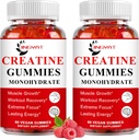 (2 Pack) Creatine Monohydrate Gummies Azúcar Creatina Chewable Gratuita para el musculo de la construcción, foco de pecho, fuerza, resistencia, 5g Cretina Monohydrate Gummy para Hombres &amp; Mujeres, 4X más fuerte que las cápsulas de polvo