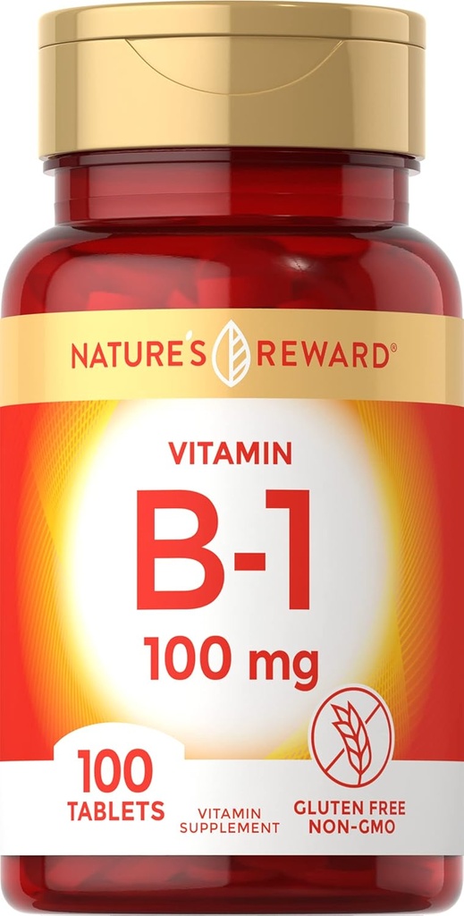 Vitamina B1 100mg (Thiamine) - 100 Conde - Vegetariano, No GMO &amp; Gluten Suplemento Gratis - por Nature's Reward