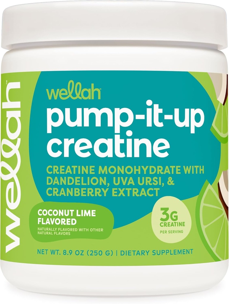 Wellah Creatine for Women (50 Servings, Coconut Lime) - Cretina Monohydrate con Dandelion & Cranberry Extract