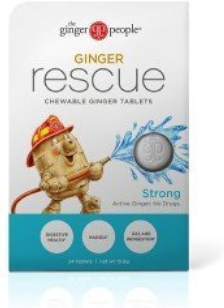 Los Ginger People Ginger Rescue® Chewable Tablets Drug Free Digestive Health, 5.5 oz Chewable Tablets, Strong Ginger Flavor, 0.55 Oz, 10 Count Caddy (240 Tablets)