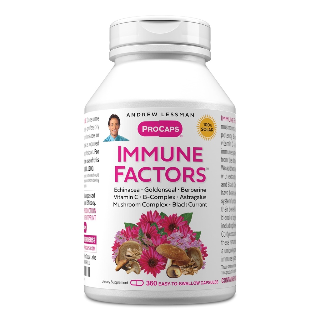 ANDREW LESSMAN Immune Factors 360 Capsules - Echinacea, Goldenseal, Vitamina C, Astragalus, Berberine, Mushroom Blend, Black Currant. Supports and Promotes Immune System and Natural Defenses