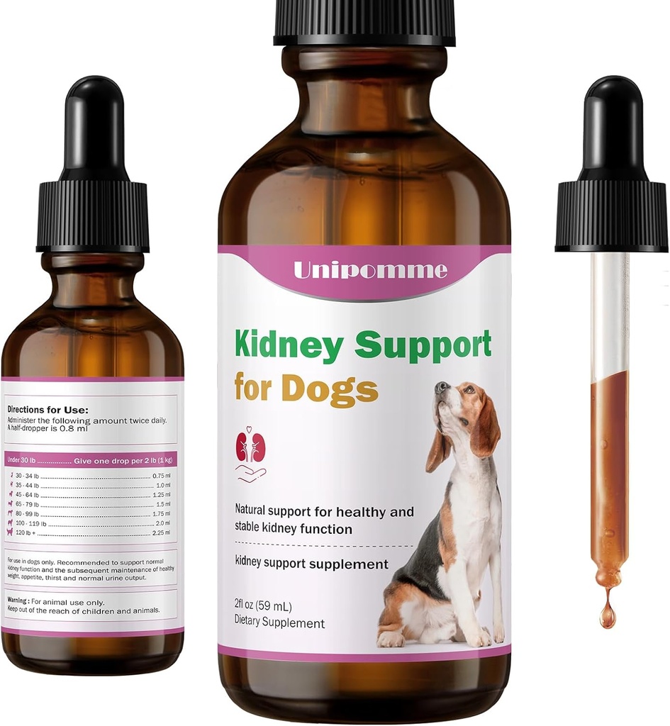 Suplemento de Apoyo al Riñón para Perros - Apoyo a la Función del Riñón Salud en Perro - gotas herbales naturales 2 oz - Mejorar la Sangre en Urine, Lack of Appetite, Perder peso, Bebido Excesivo, Lethargy, Dull Coat