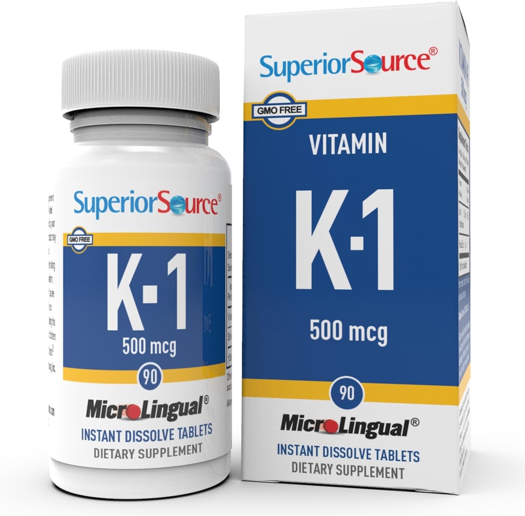 Fuente superior Vitamina K1 500 mcg - Bone Strength &amp; Health Support Supplement - Vitamin K Supplement Aids Blood Health &amp; Calcium Absorption - 100 Sublingual Dissolving Tablets