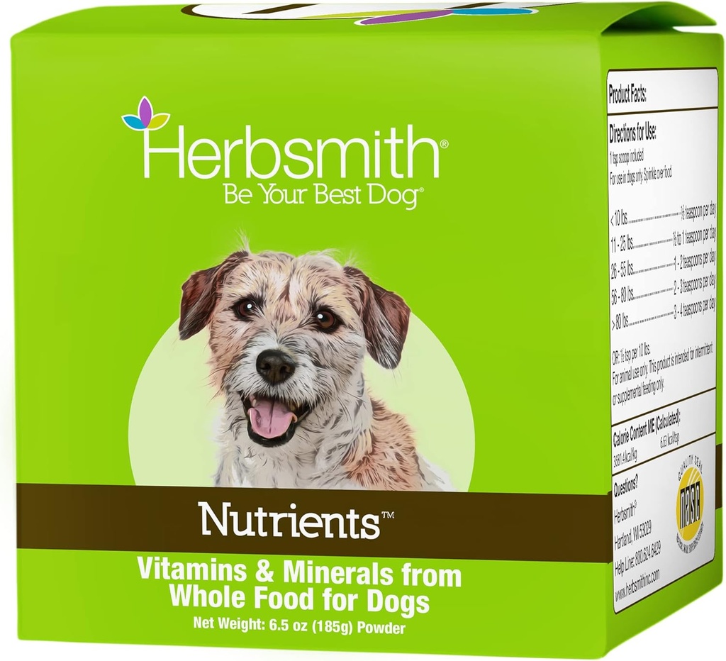 Herbsmith Nutrients Superfood Dog Multivitamin con vitaminas " Minerales de Whole Foods Boost Kibble o DIY Raw con antioxidantes para cachorros a ancianos - 6.5 oz
