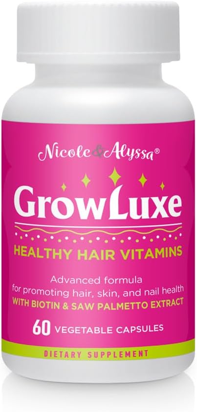 Nicole &amp; Alyssa Growluxe Hair Skin and Nail Vitamin Supplement for Men & Women - 60 Vegetarian Capsules - Gluten Free - Non-GMO - Made in The USA - Supports Strong Nails, Hair & Skin (Pack of 1)