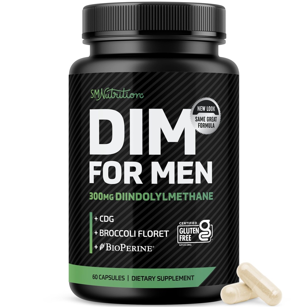 Suplemento DIM para Hombres 300mg ← Bloqueador de Estrógeno " Aromatase Inhibitor Silencio Extra Strength Hombres Hormon Balance " Fitness Booster con Diindolylmethane Plus CDG " Broccoli Floret TEN Gluten-Free TEN 60 Ct