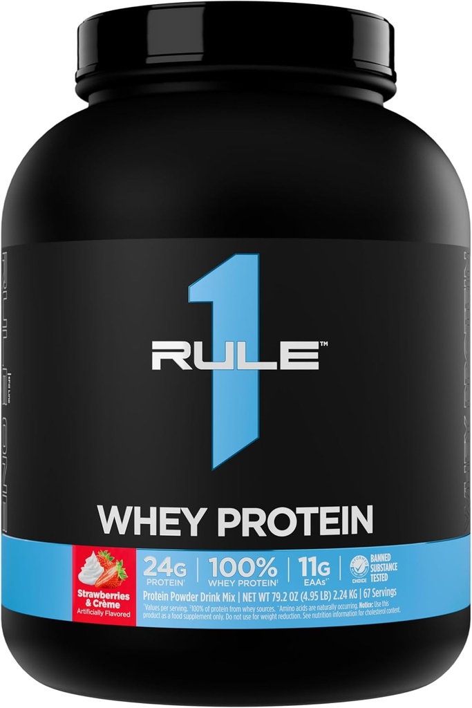 Regla 1 Whey Protein – 24g Fast-Acting Protein from All-Whey Sources with Naturally Occurring EAAs " BCAAs for Workout Recovery or Anytime Use (5 libras*, Strawberries " Crème)