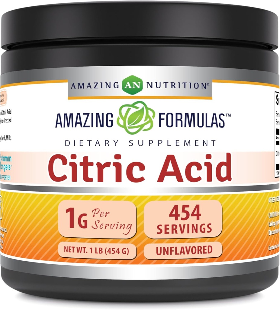 Fórmulas asombrosas Citric Acid Powder Suplemento TENIDO 1 Gram ANTE Desarrollado TENIDO NO Gluten-Free TEN Made in USA (1 Pack, 1 LB)