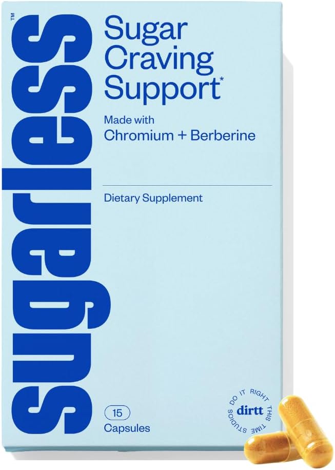 Sugarless Stop Sugar Cravings Supplement, Natural Curb Appetite and Sugar Suppressant Formula Support w/Chromium Picolinate + Berberine Supplement, Non-GMO Hunger Suppressant for Women &amp; Hombre (15 ct)