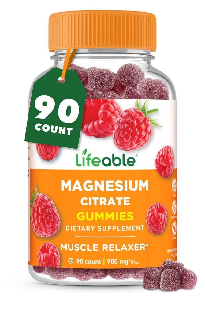 Gummies de Magnesio Lifeable para Adultos ← 900mg Magnesium Citrate Gummies Silencio Magnesio Vegan Silencio para Hombres y Mujeres Silencioso 90 Conde