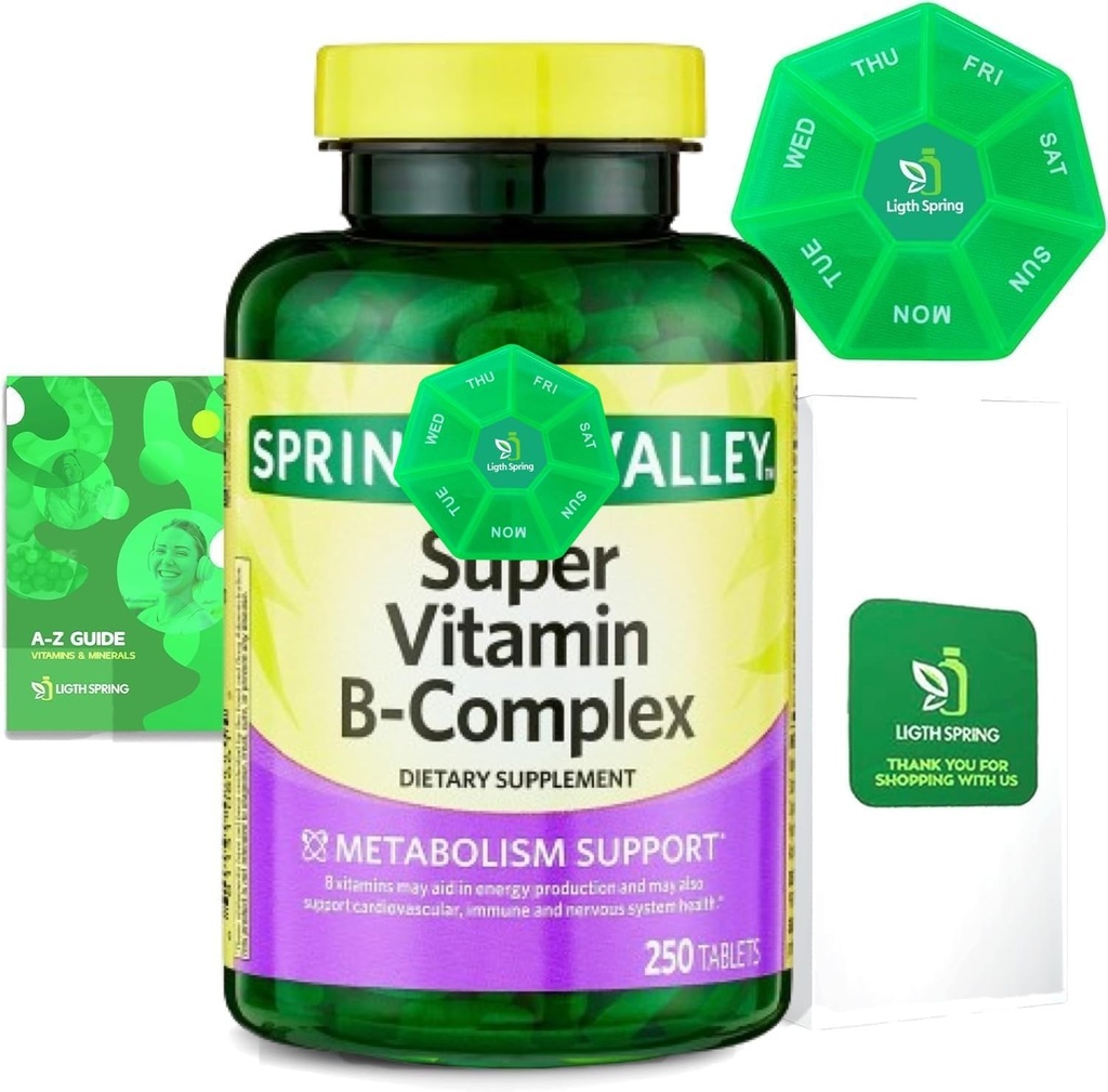 Super Vitamina B-Complex Tablets 250 + Primavera Super Vitamina B-Complex Tabletas Dietarias Complementarias Bundle Exclusiva Mejor Ligth hombroSpring Guide
