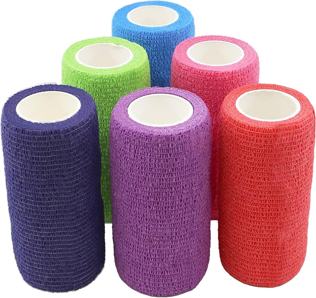 Ever Ready First Aid Self Adherent Cohesive Bandages 4" x 5 Yards - 18 Conde, Rainbow Colors