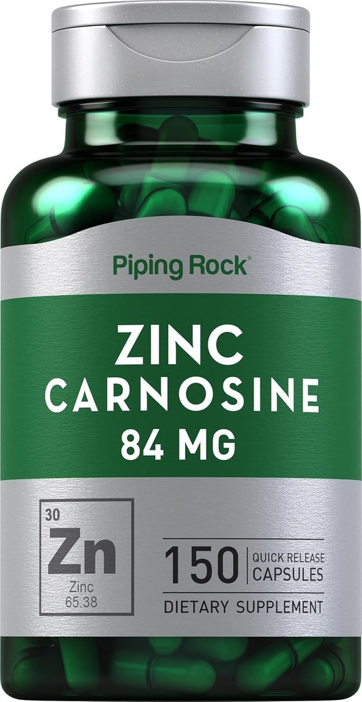 Piping Rock Zinc Carnosine Suplemento TEN 84mg ANTE 150 Capsules ← No GMO, Gluten Free