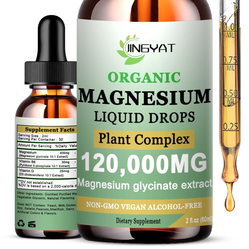 Suplemento Cortisol Magnesio líquido Glycinate w/Vitamin D3 afectadosB6-High Absorption Suplemento de Magnesio Chelated para el sueño, muscle,Heart Health-6X Potency Than Magnesium Gummies Powder