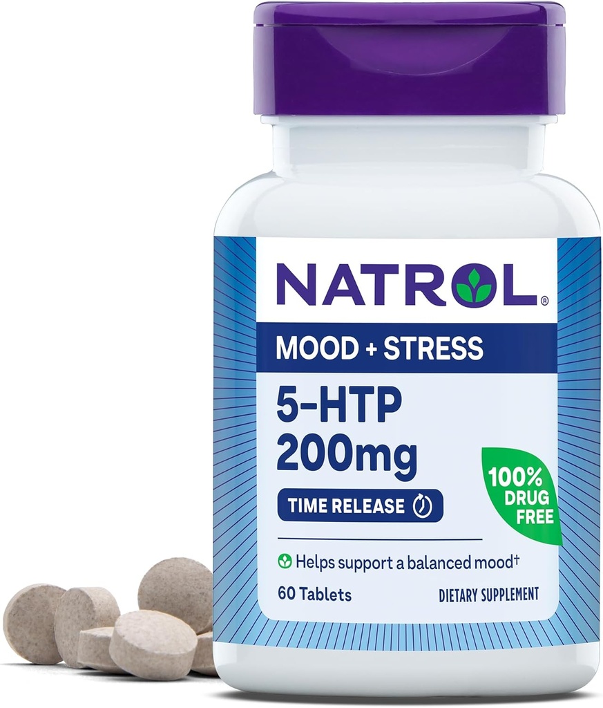 Natrol 5-HTP 200mg, Suplemento dietético ayuda a apoyar un molde equilibrado, 60 tablas de liberación del tiempo, 60 días de suministro