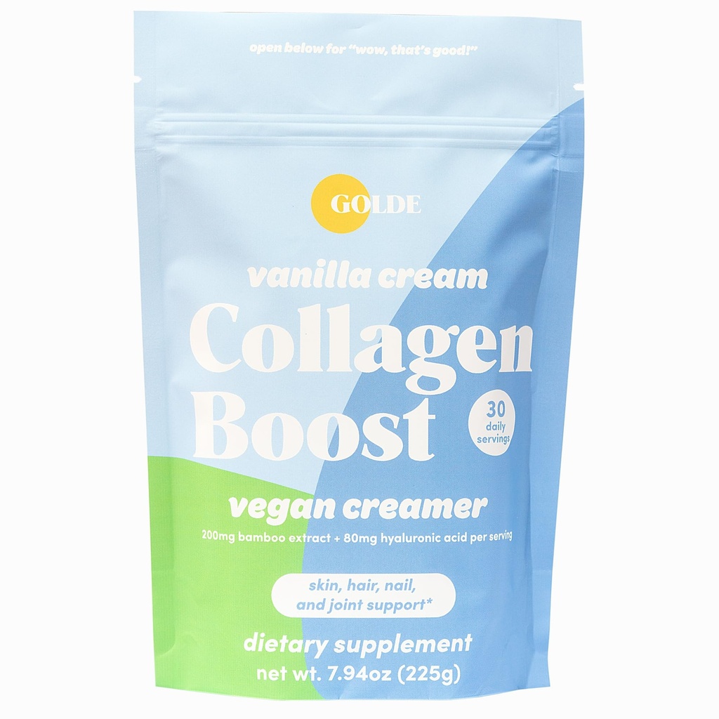 GOLDE - Colagen Boost Vegan Creamer - Crema de vainilla - Suplemento de colágeno basado en plantas w / ácido hialurónico, biotina, &amp; extracto de bambú - soporta el cabello, la piel, " salud de uñas - 30 servicios