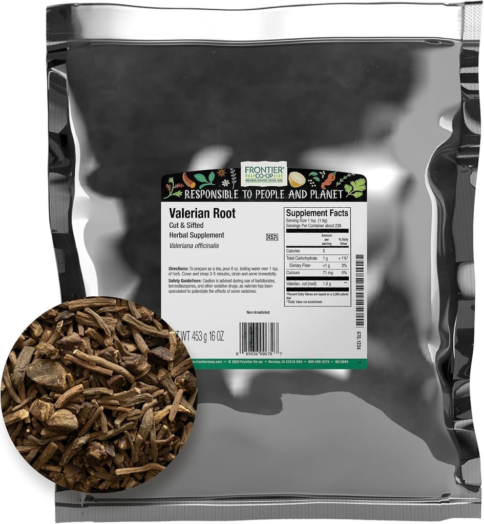 Frontier Co-op Cut and Sifted Valerian Root 1lb, Kosher - para Valerian Root Tea, DIY suplemento cápsulas, fórmulas de tiempo de cama y almohadas de sueño