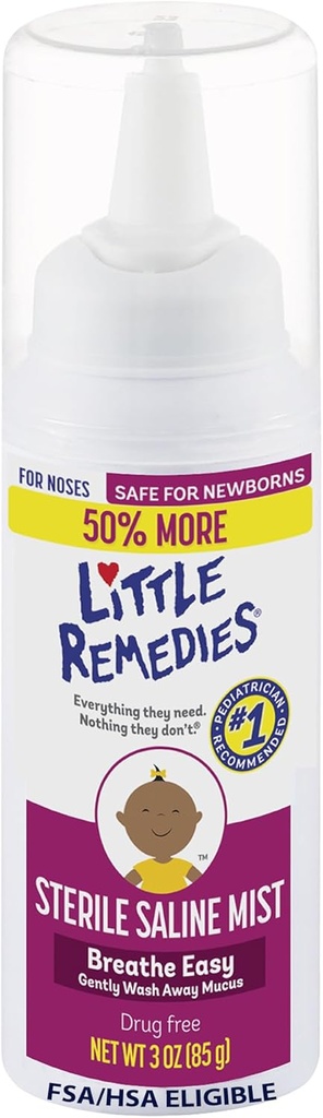 Remedios pequeños Sterile Saline Nasal Mist, Seguro para los recién nacidos, 3 oz