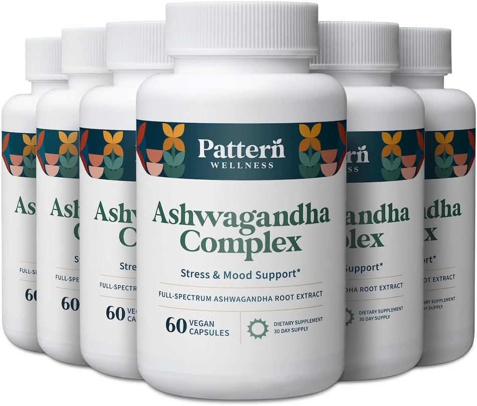 Pattern Wellness Complejo Ashwagandha para Hombres - KSM-66 & Black Pepper Extract - Whole Body & Heart Health - Supports Stress & Mood - Non-GMO - 360 Vegan Capsules