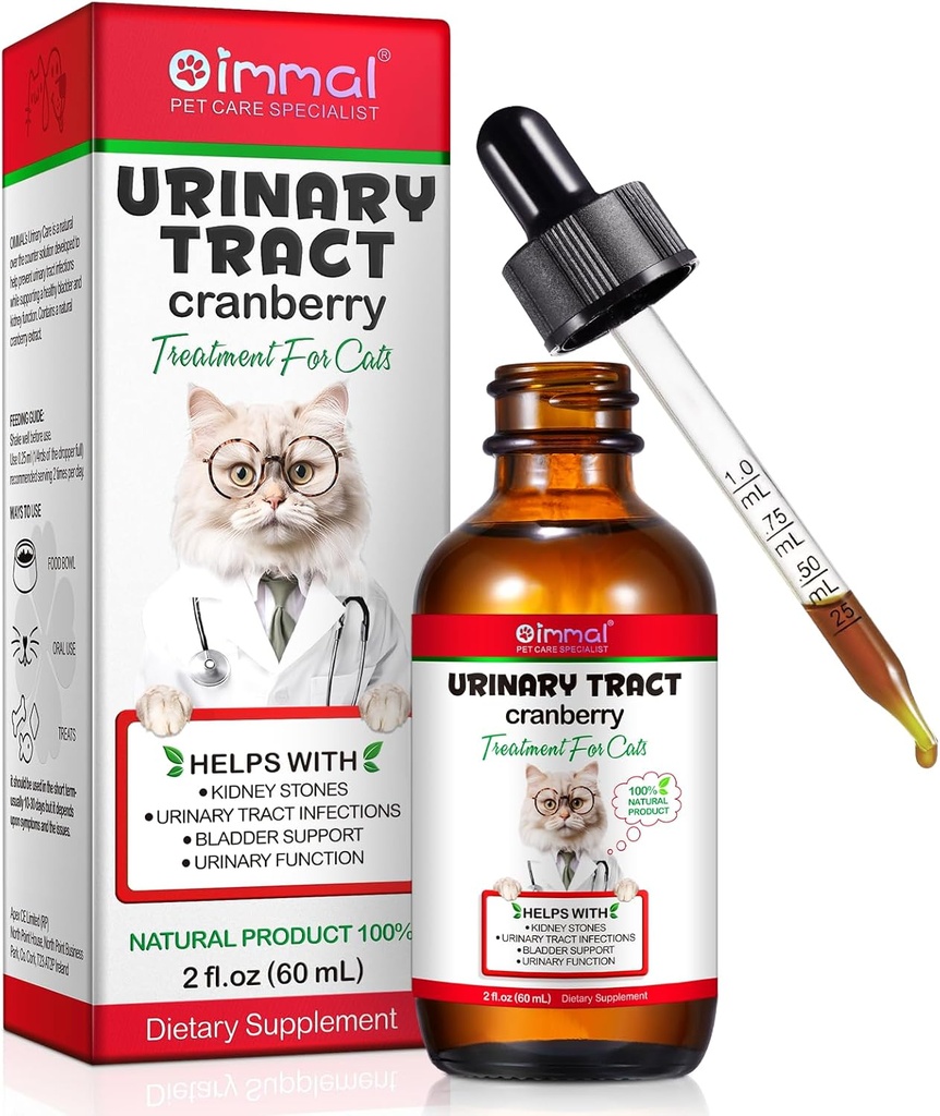 Urinary Tract for Cats, Natural Cat Urinary Tract Tratamiento gotas de tratamiento de la infección soporta vejiga, Kidney Stone, Cat UTI, Cranberry Kidney Bladder Apoyo Suplemento, Chicken Flavor - 60ml / 2.02oz