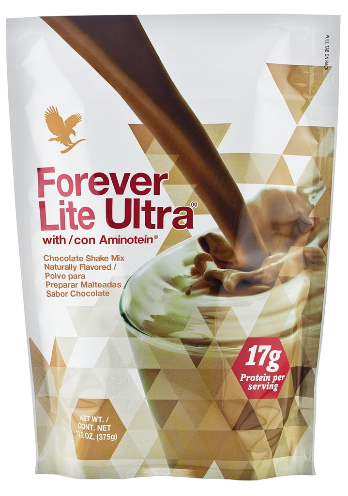 Forever Living - Lite Ultra Chocolate Protein Shake Mix con Aminoteína, Bebida de bajo carbohidrato para la masa muscular magra, 13.2 oz