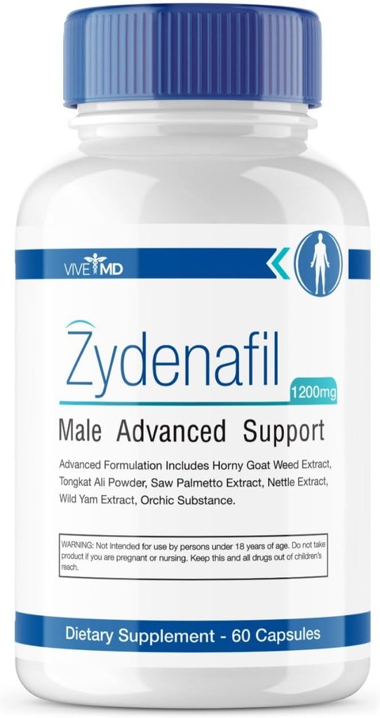 VIVE MD Zydenafil Pills for Men Advanced Formula - Zydenafil Male Pills - Zydenafil 1200mg para máxima fuerza con Tongkat Ali, Saw Palmetto, Horny Goat Weed Reviews (60 cápsulas)