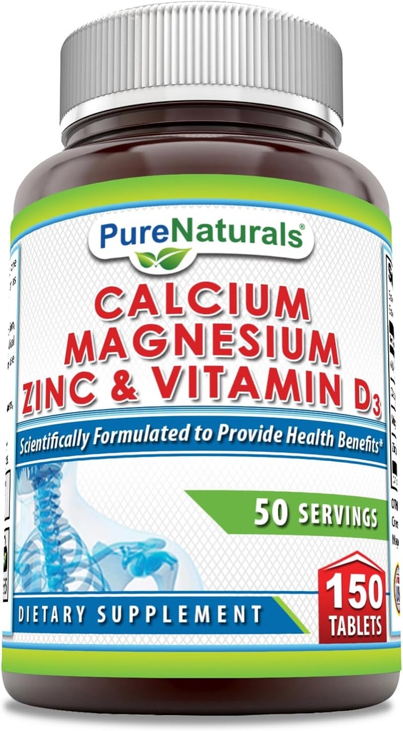 Naturales puros Calcio Magnesio Zinc Vitamina D3 Suplemento TENIDO Calcio 1000mg, Magnesio 400mg, Zinc 25mg, Vitamina D3 600 UI ANTE No GMO ANTERIGEN Libre (150 Tabletas)
