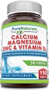 Naturales puros Calcio Magnesio Zinc Vitamina D3 Suplemento TENIDO Calcio 1000mg, Magnesio 400mg, Zinc 25mg, Vitamina D3 600 UI ANTE No GMO ANTERIGEN Libre (150 Tabletas)