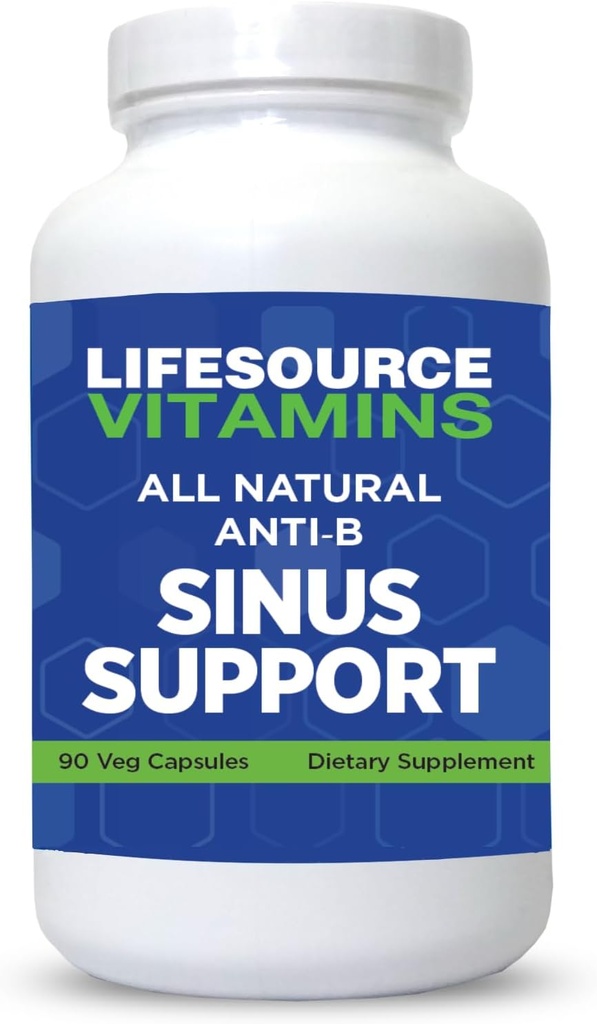 LifeSource Vitamins All Natural Anti-B Sinus Support – 14 All Natural Ingredients - 90 Capsules - Proprietary Formula