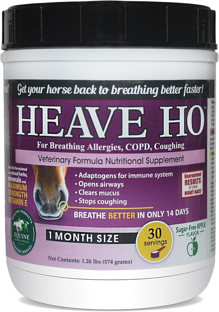 Heave Ho Horse Suplemento Nutricional para Alergias Respiratorias, COPD, Tosca 30 Serviciones Manzana Libre de Azúcar