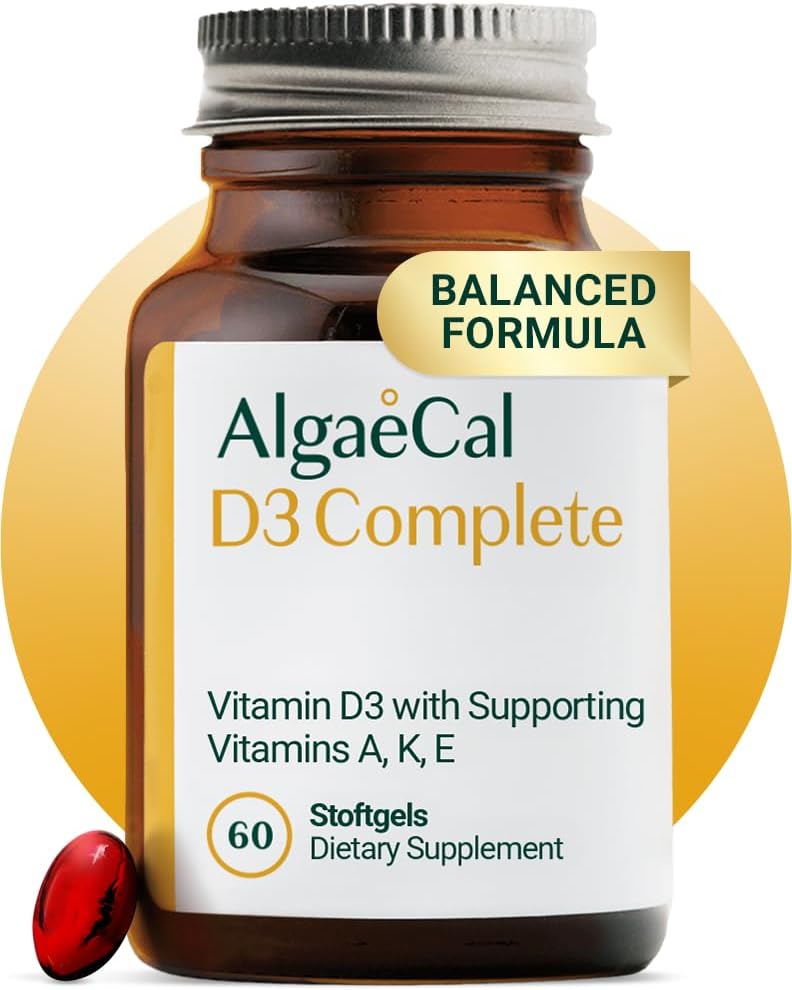 ALGAECAL 4-en-1 Vitamina D3 K2 Completa - ADK Suplemento de vitaminas, soporte de inmunológico mejorado " Bone Health with D3 K2, A, " E - Whole Body Wellness " Bone Strength, 60 Easy-Swallow Softgels, Made in USA