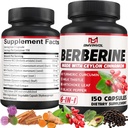 Berberine HCl, 150 cápsulas - Plus Ceilán Cinnamon, Turmérico, Leche Thistle, Artichoke, Black Pepper, Berberine HCI suplementos Pills - Immune System