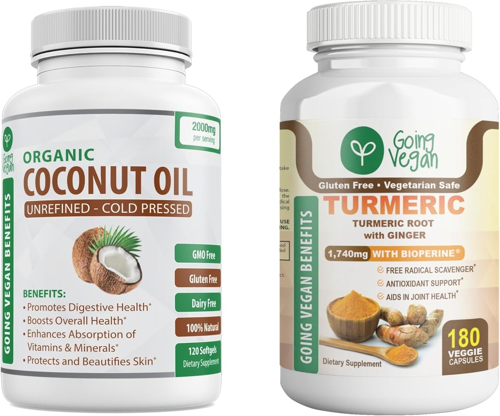 Aceite de coco orgánico y Curcumina Turmérica, Ginger Capsules Bundle!