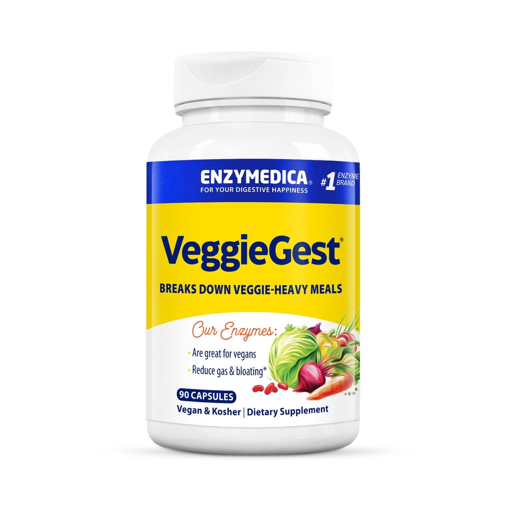 Enzymedica VeggieGest - Digestive Enzyme Supplement for Women & Men, Enzymes for Digestion & Gut Health Support, Support for Vegetarian/Vegan Diets, Helps Gas & Bloating, Gluten Free - 90 Caps