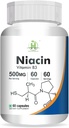 Genérico Niacin (Vitamin B3) 500mg Niveles de energía soportando Skin Health -60 Vegetarian Capsules -Pack of 1