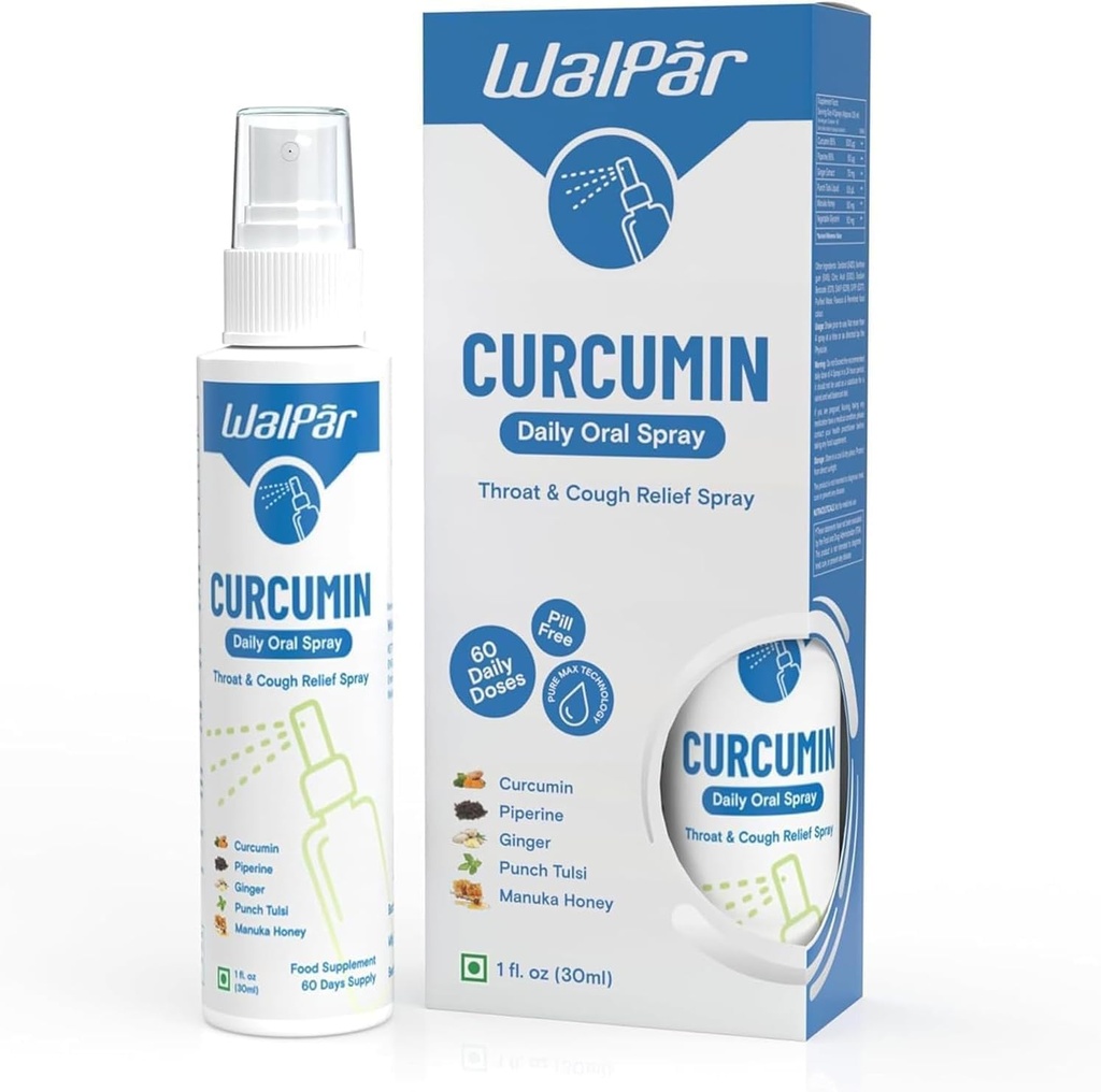 Curcumin Oral Spray - A Natural Blend with Curcumin, Piperine, Ginger Extract, Punch Tulsi, and Manuka Honey TEN 30ml 1 fl. oz TEN 60 Days Supply