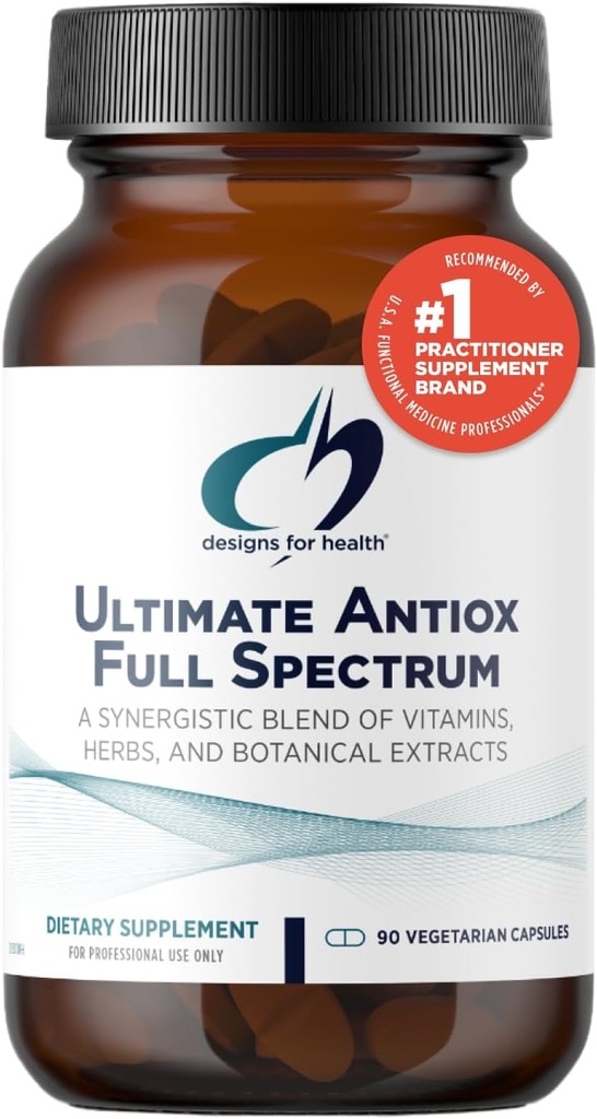 Diseños para Salud Ultimate Antiox Full Spectrum - Suplemento Antioxidante con Resveratrol, Acerola, Lutein, Curcumin C3, Quercetina + Más (90 cápsulas)