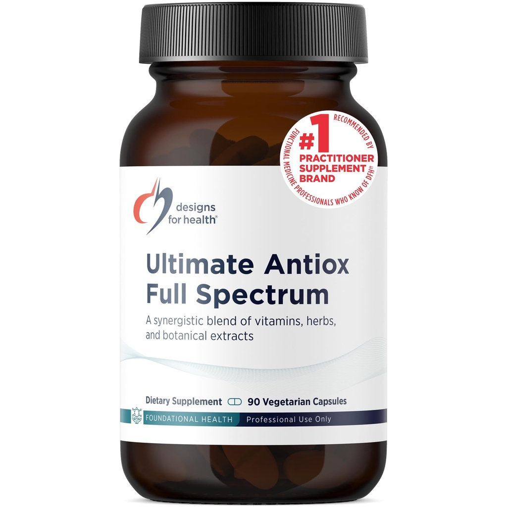Diseños para Salud Ultimate Antiox Full Spectrum - Suplemento Antioxidante con Resveratrol, Acerola, Lutein, Curcumin C3, Quercetina + Más (90 cápsulas)