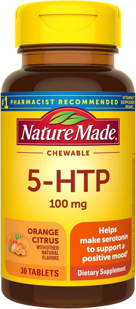 Nature Made Chewable 5HTP 100mg, 5-HTP Mood Support Suplemento, 30 5 HTP Chewable Tablets, 30 Day Supply