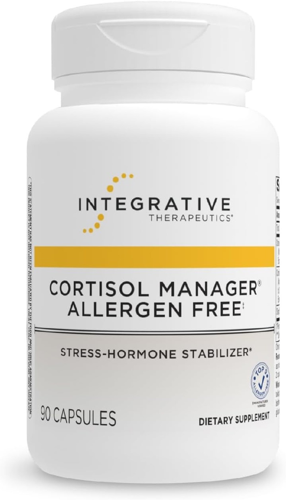 Terapéutica Integrativa Cortisol Manager Allergen Free - Adrenal Health Support Supplement for Healthy Stress Response* - Vegan, Non-Dairy &amp; Gluten-Free - 90 Capsules (45 Servings)