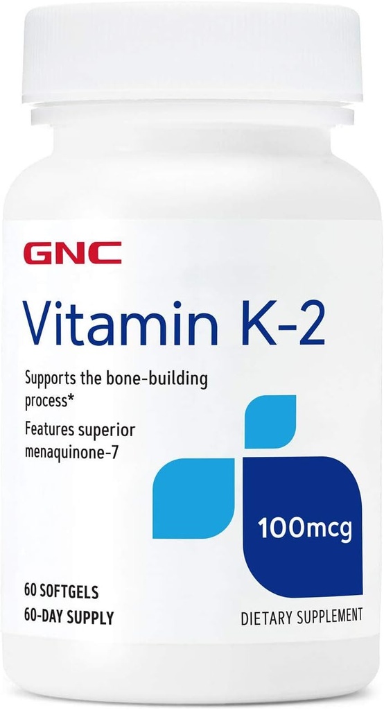 GNC Vitamina K-2 100mcg, apoya el proceso de construcción de bonos, 60 Softgels