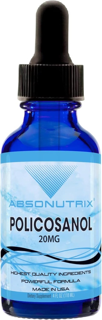 Absonutrix Policosanol 20mg, 4 Fl Oz Bottle, 200 Servidores de alto potencial, alta biodisponibilidad, rápida absorción, de terceros testados, GMP-Certificado, no GMO, productos sin crueldad, hechos en EE.UU.