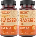 DEVA Vitaminas Veganas Orgánicas Flax Semillas Aceite - Rico en Omega-3, Frío-Pressed " Unrefined - 90 cápsulas, 2-Pack