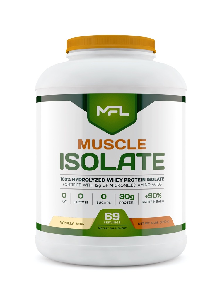 MFL 100% Isolate Protein l 30g de Protein l 12g Amino Acids l Keto Friendly l Low Carbs l 5 lbs. (Vanilla Bean)