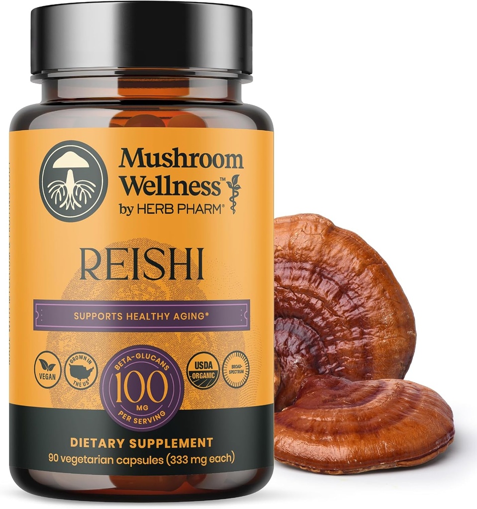 Mushroom Wellness Reishi Mushroom Capsules, with Organic Red Reishi For Immune Support, Traditional Nervous System Support " Cardiovascular Health, 90 Vegan Capsules*