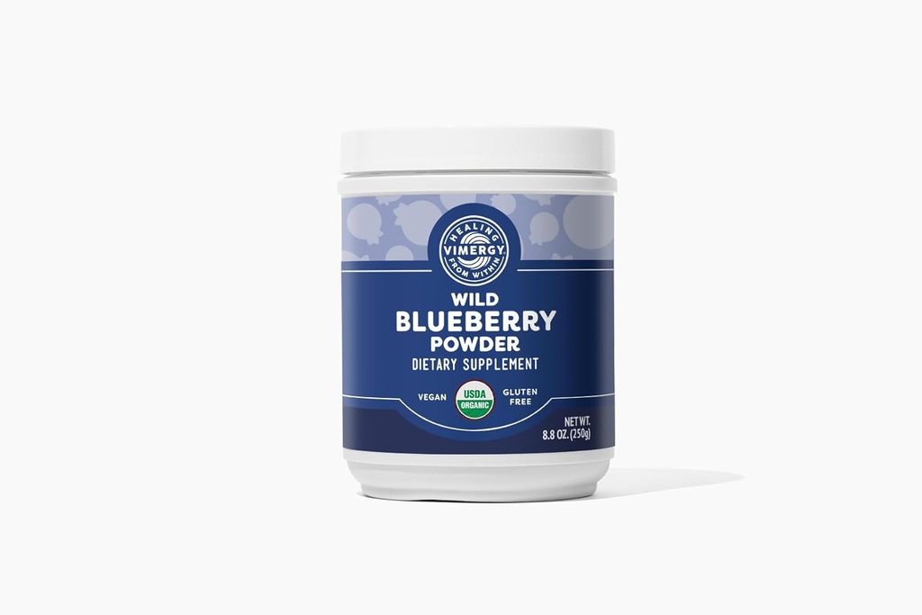 Vimergy Wild Blueberry Powder – Protege la salud cerebral* - Apoya la función cardiovascular* – Orgánica, Vegana y Sin gluten – Tamaño regular 250g